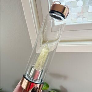 Crystal Infused Glass Water Bottle with Rose Gold Accents - CITRINE